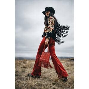RARE VINTAGE RED FRINGE LEATHER MINI TOTE — WESTERN Y2K COWGIRL GLAM